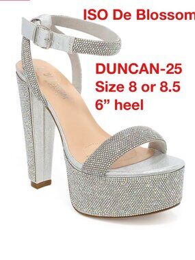 ISO De Blossom DUNCAN-25 Rhinestone Shiny Silver Shimmer Platform Heels 8 8.5